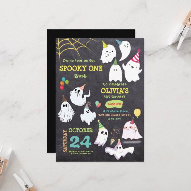 Retro spooky one Halloween 1st birthday  Invitation (Front/Back In Situ)