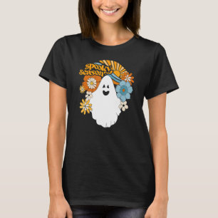 Retro Spooky Season Floral Ghost Women Girl Hallow T-Shirt