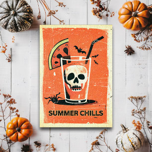 Retro Spooky Summer Goth Skeleton Coctail Postcard