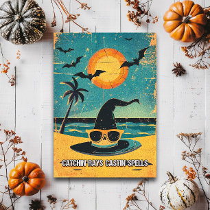 Retro Spooky Summer Goth Witch's hat on the beach Postcard