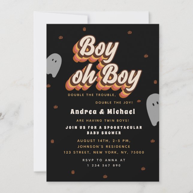 Retro Spooky Twins Ghosts Halloween Baby Shower Invitation (Front)