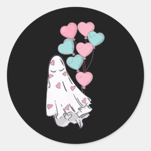 Retro Spooky Valentine Ghost Couple Valentines Day Classic Round Sticker