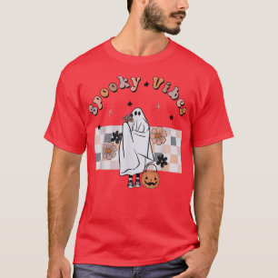 Retro Spooky Vibes Ghost Floral Spooky Season Hall T-Shirt