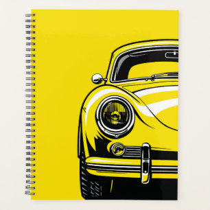 Retro Sports Car Front Pop Art Yellow Illustration Planner