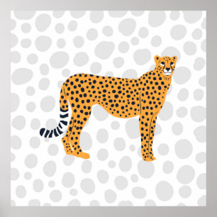 Retro Spotted Cheetah Wild Cat Portrait Art Poster