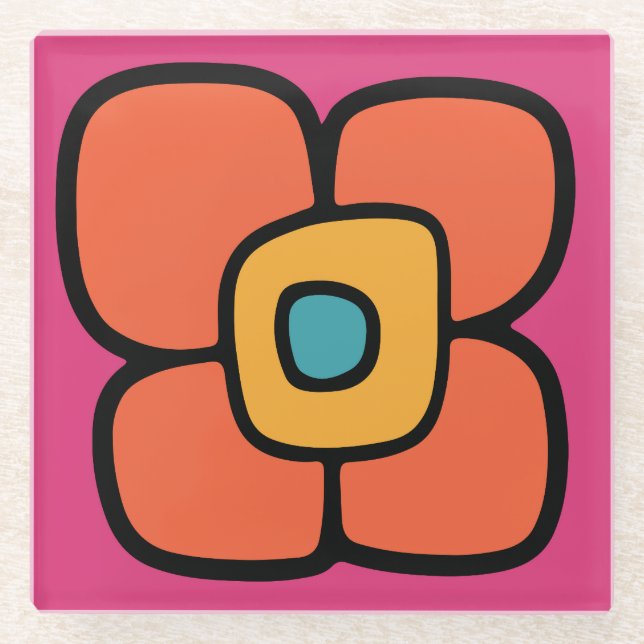 Retro Spring Blossom Glass Coaster (Front)