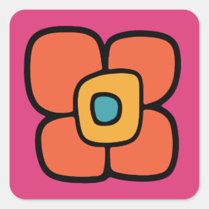Retro Spring Blossom Square Sticker