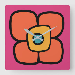 Retro Spring Blossom Square Wall Clock