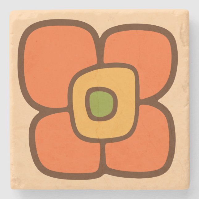 Retro Spring Blossom Stone Coaster (Front)