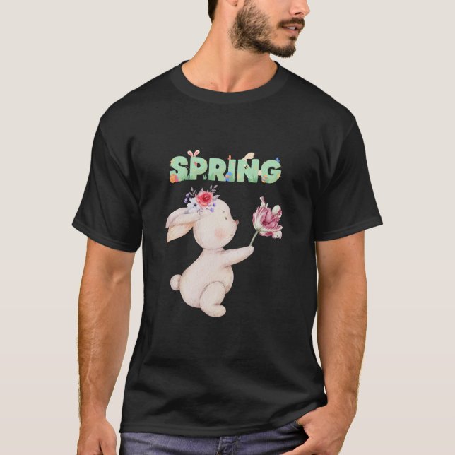 Retro Spring Bunny with Tulip Graphic Tee (Front)