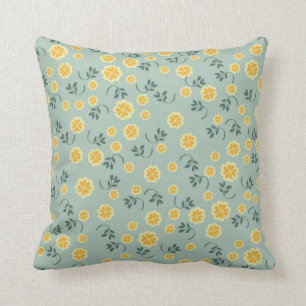 Retro spring buttercup floral flower girly pattern throw pillow