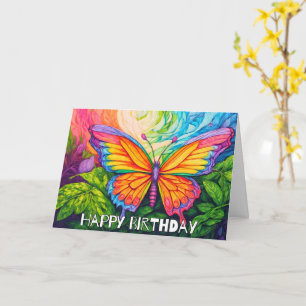 Retro Spring Butterfly Art Happy Birthday Card