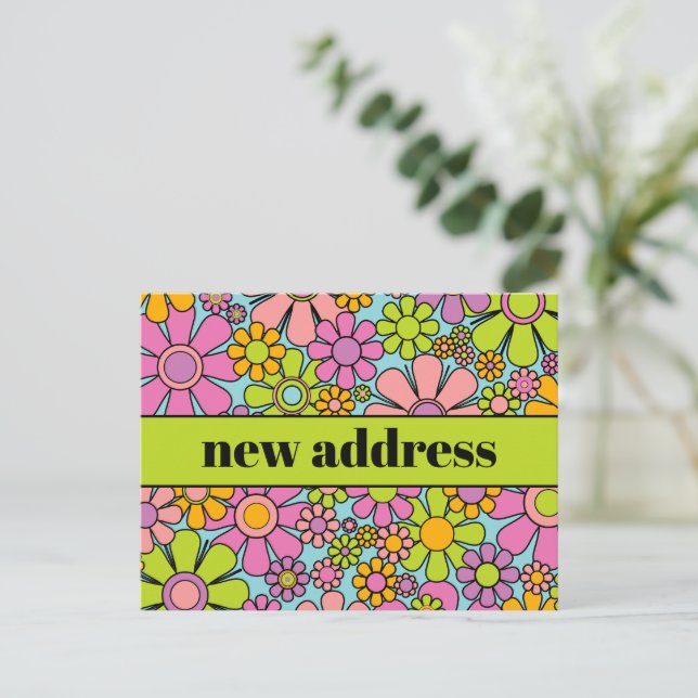 Retro Spring Floral New Address Postcard (Standing Front)