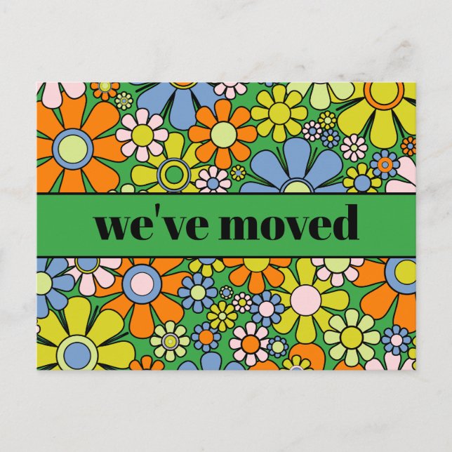 Retro Spring Floral New Address / We've Moved Postcard (Front)