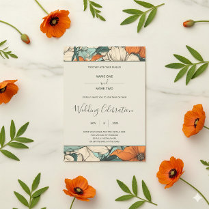 Retro spring floral wedding invitation
