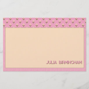 Retro Spring Hand Drawn Pink Floral and Grid Stationery