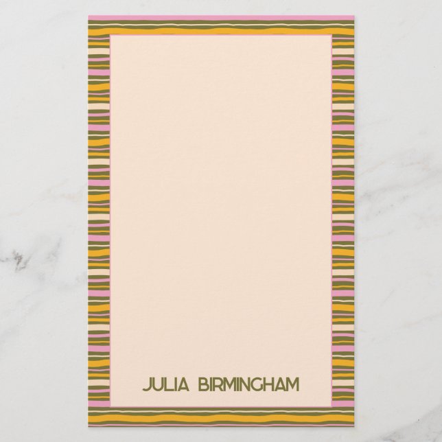 Retro Spring Hand Drawn Striped Personal Stationery (Front)
