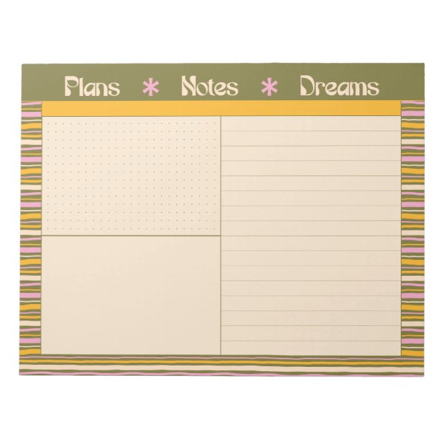 Retro Spring Hand Drawn Striped Plan and Dream Notepad (Front)