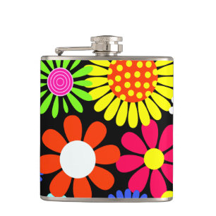 Retro spring hippie flower power flask