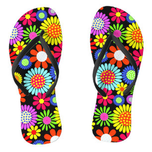 Retro spring hippie flower power  flip flops