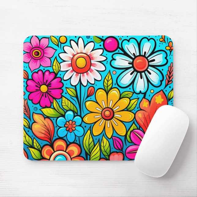 Retro spring hippie flower power  mouse pad (With Mouse)