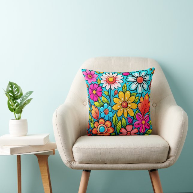 Retro spring hippie flower power  throw pillow (Chair)