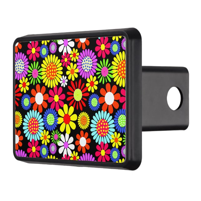 Retro spring hippie flower power trailer hitch cover (Left)
