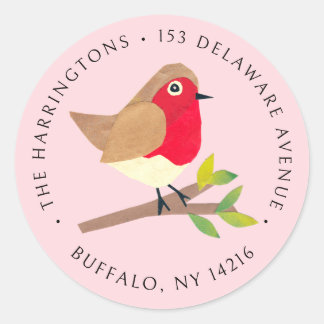 Retro Spring Robin Pastel Pink Return Address Classic Round Sticker