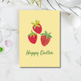 Retro Spring Strawberry Easter Folded Holiday Card