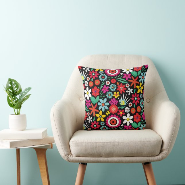 Retro spring wildflowers pattern throw pillow (Chair)