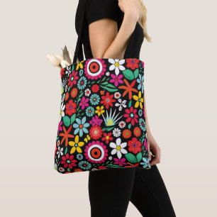 Retro spring wildflowers pattern tote bag