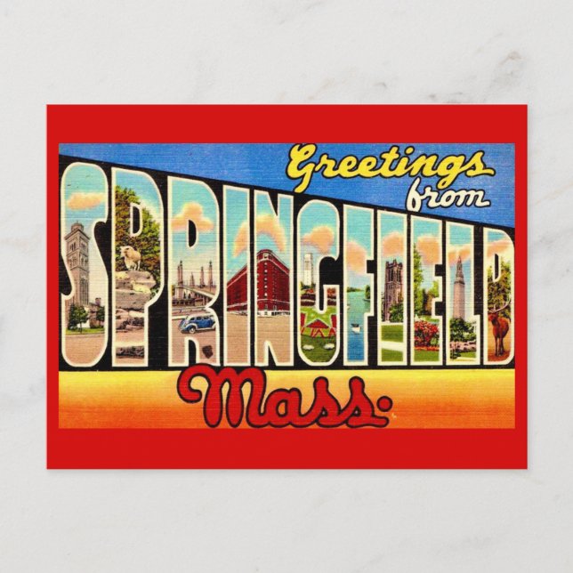 Retro Springfield MA Greeting Postcard (Front)