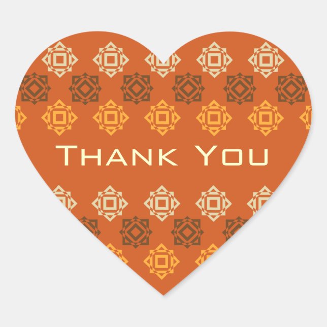 Retro Square Design Orange Thank You Heart Sticker (Front)