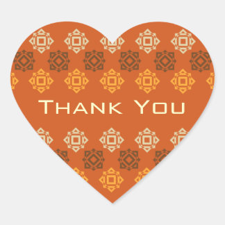 Retro Square Design Orange Thank You Heart Sticker