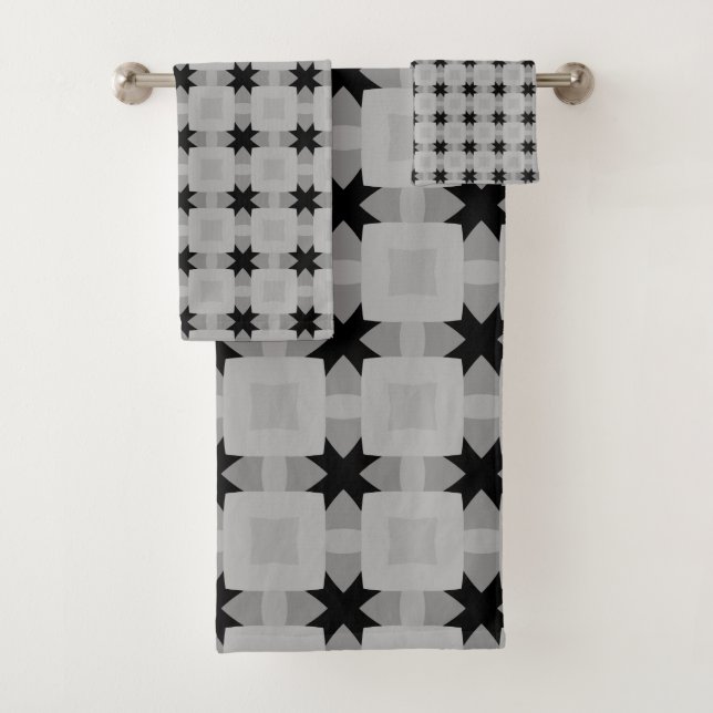 Retro Square Grid Pattern Bath Towel Set (Insitu)