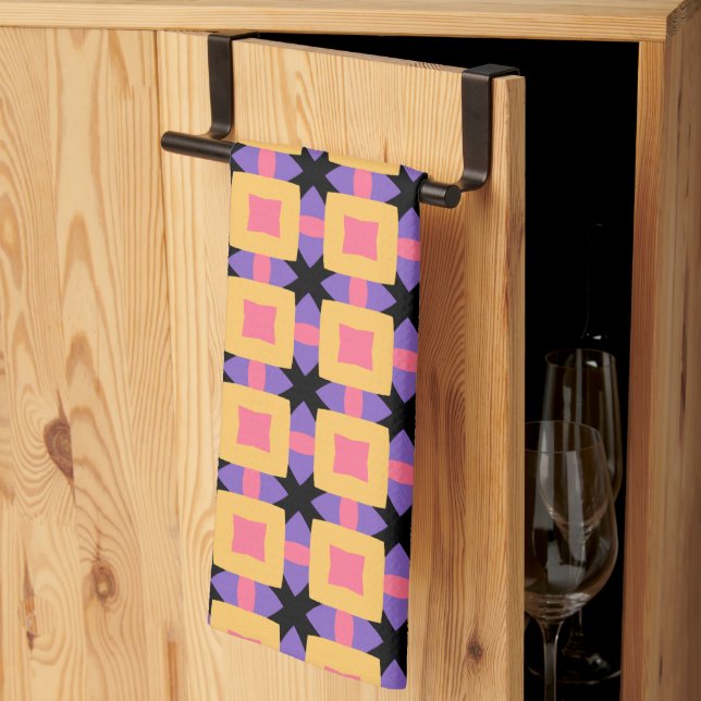 Retro Square Grid Pattern with Bright Colours Kitchen Towel (Thirds Fold)