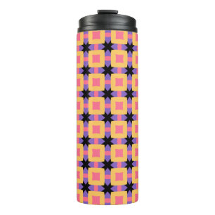 Retro Square Grid Pattern with Bright Colours Thermal Tumbler