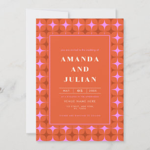 Retro Square Mid Century Modern All in One Wedding Invitation