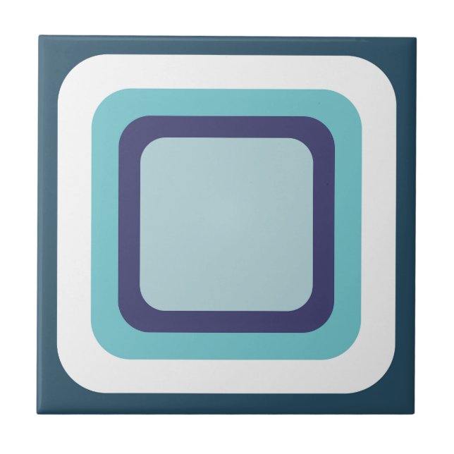 Retro Square Navy Blue White Tile (Front)