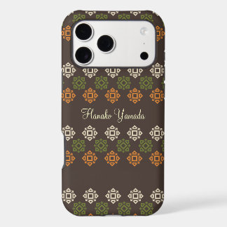 Retro Square Pattern Brown Custom Business Card