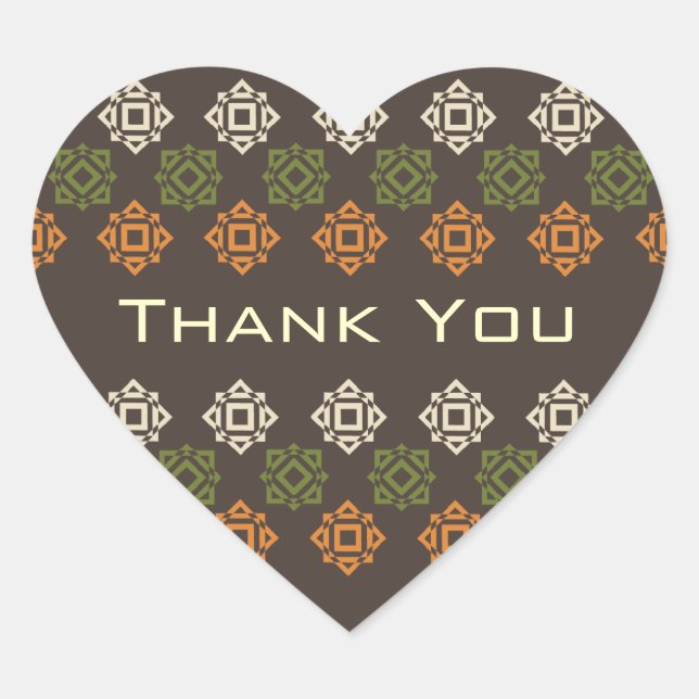 Retro Square Pattern Brown Thank You Heart Sticker (Front)