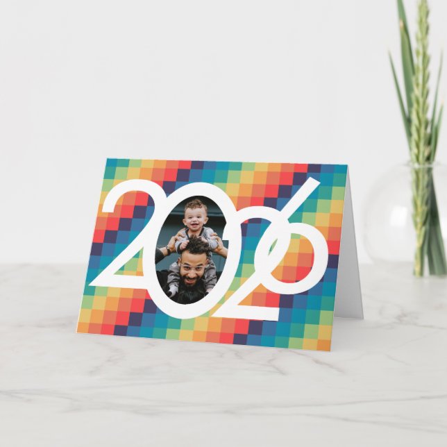 Retro square pattern New Year 2022 photo Holiday Card (Front)
