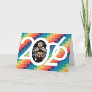 Retro square pattern New Year 2022 photo Holiday Card