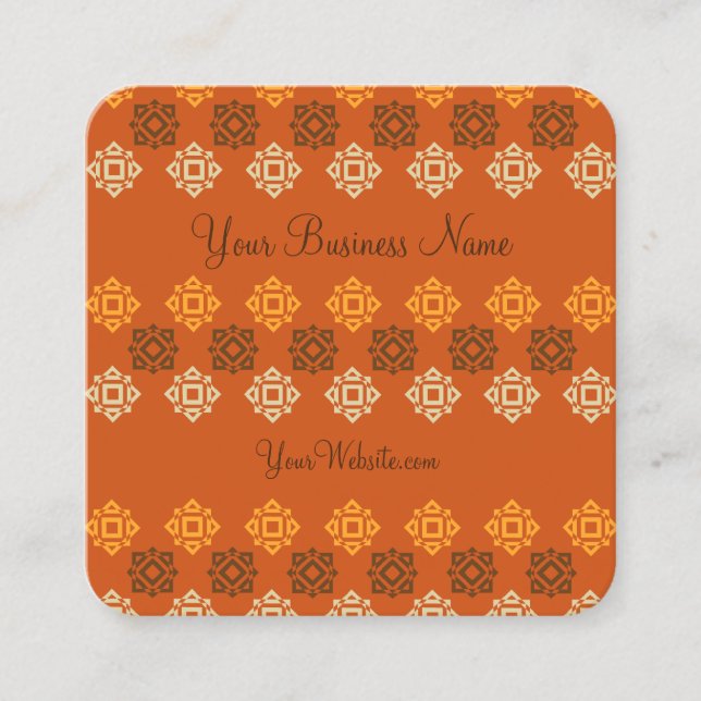 Retro Square Pattern Orange Square Business Card (Front)