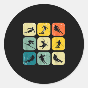 Retro Square Wintersports Ski Nordic Combination A Classic Round Sticker
