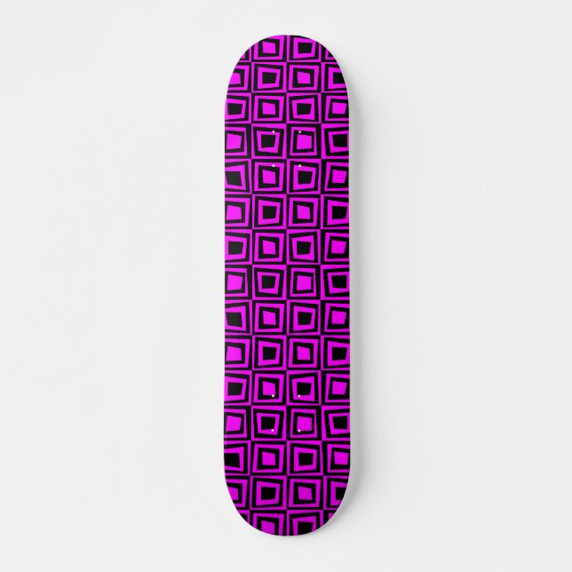 Retro Squares - Black on Magenta Skateboard (Front)