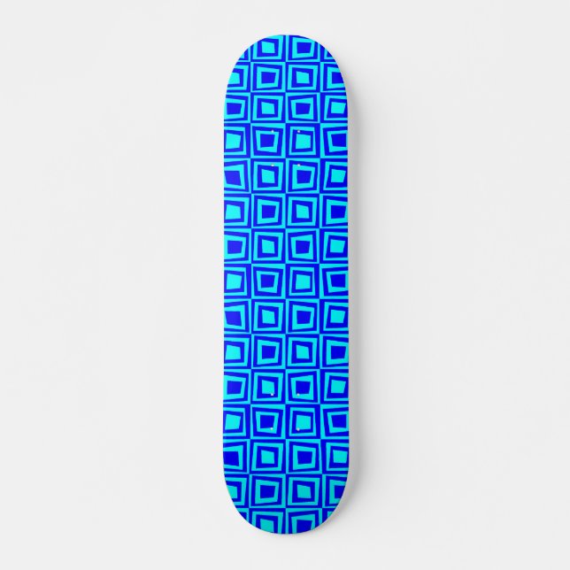Retro Squares - Blue on Cyan Skateboard (Front)