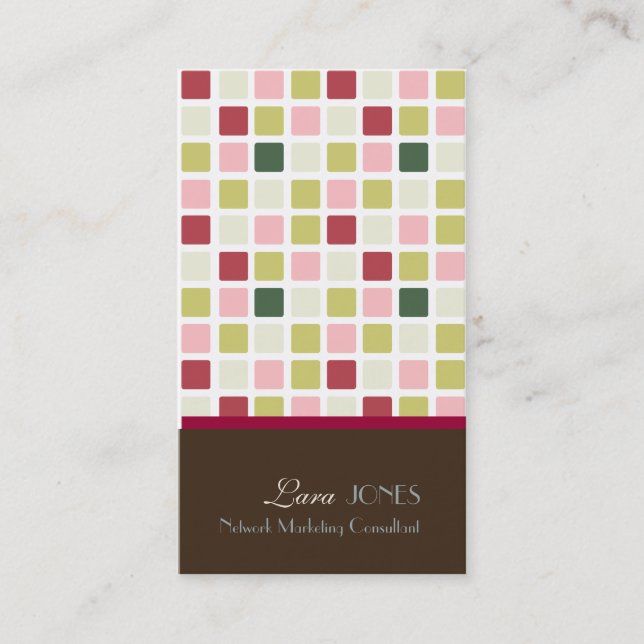 Retro Squares Business Card dark chocolate accent (Front)
