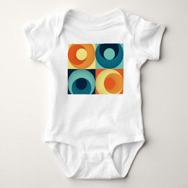 Retro Squares & Circles: 1960s Pattern Baby Bodysuit (Front)