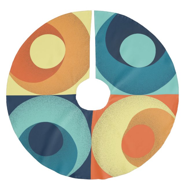 Retro Squares & Circles: 1960s Pattern Brushed Polyester Tree Skirt (Front)